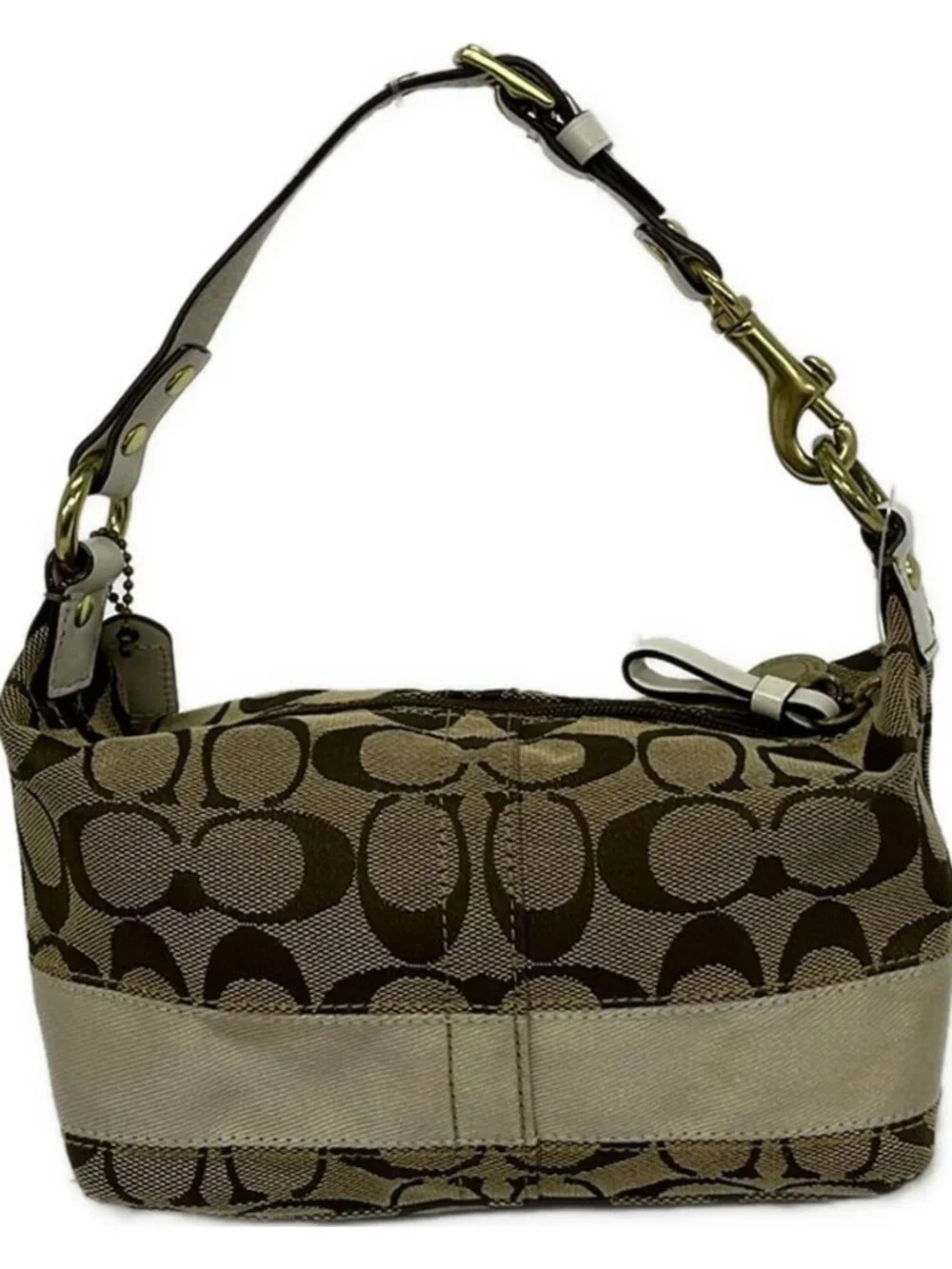 COACH Signature Stripe Accessory Pouch 40757 Dark Brown Beige White Jacquard